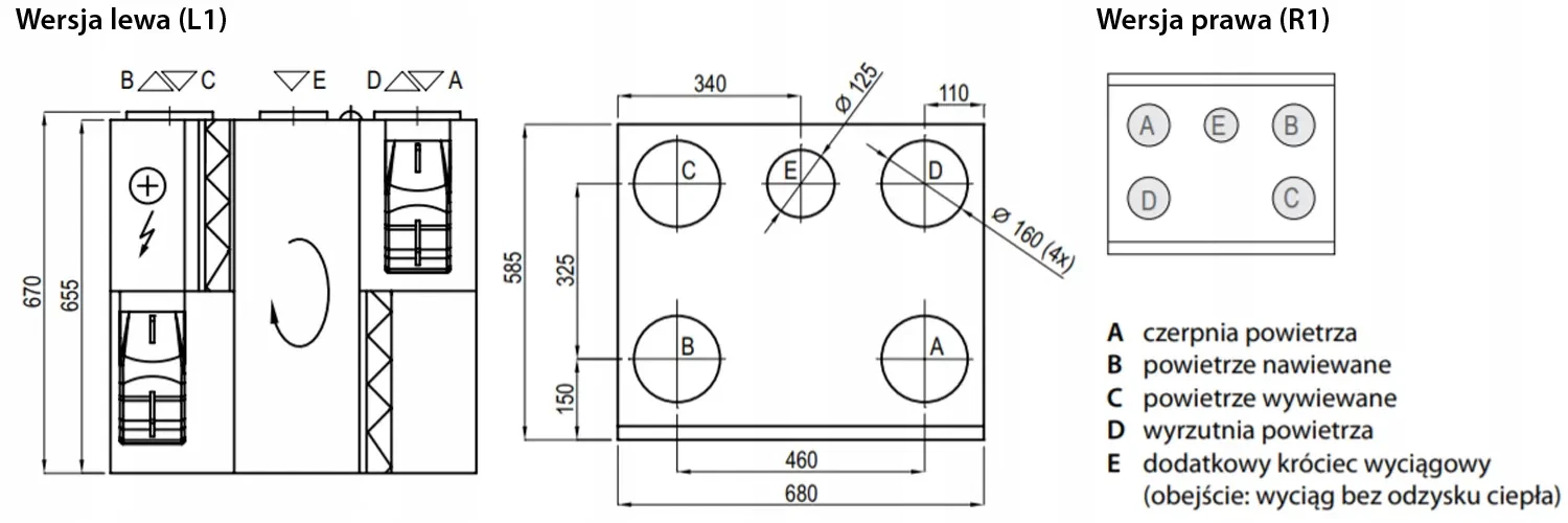 Rekuperator KOMFOVENT DOMEKT wersja V ( króćce górne )