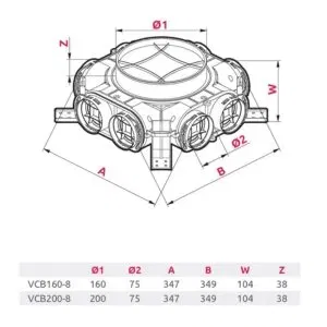 AWENTA PRO Skrzynki rozdzielcze VCB ⌀ 200 / 8,12,16 x 75