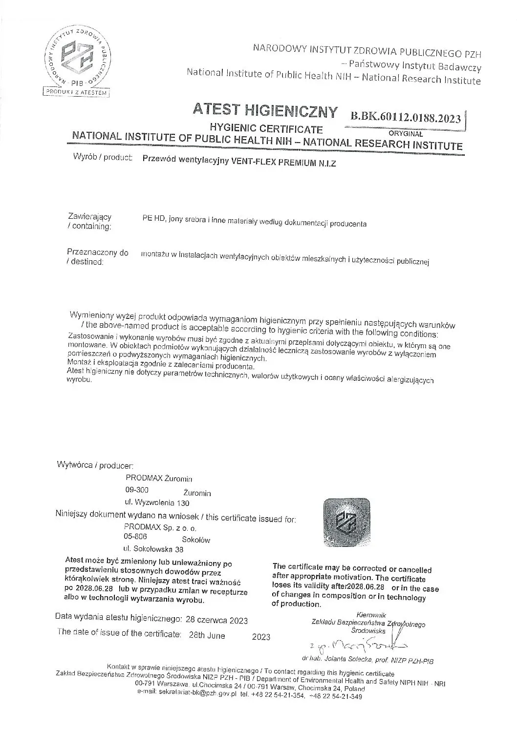 PRZEWÓD z PE VENT-FLEX FI 75 50MB PREMIUM ( antybakteryjna, antygrzybicza )